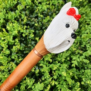 Walking Stick Canes Reed Wood Wooden Hand-Carved Carving Handmade Cane Stick Accessories ( Lap-dog )