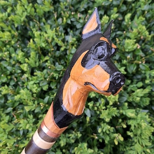 Walking Stick Canes Reed Wood Wooden Hand-Carved Carving Handmade Cane Stick Accessories ( Doberman )