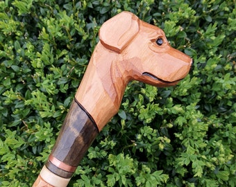 Walking Stick Canes Reed Wood Wooden Hand-Carved Carving Handmade Cane Stick Accessories (Labrador)