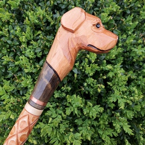 Walking Stick Canes Reed Wood Wooden Hand-Carved Carving Handmade Cane Stick Accessories (Labrador)