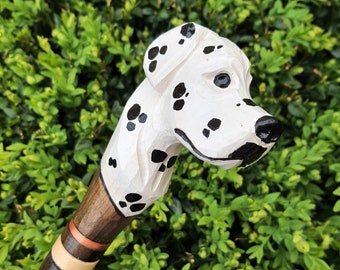 Walking Stick Canes Reed Wood Wooden Hand-Carved Carving Handmade Cane Stick Accessories (Dalmatian)