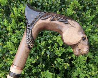 Bastones para caminar, caña de madera, tallado a mano, accesorios de bastón hechos a mano (saltador de caballo)