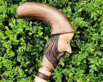 Walking Stick Canes Reed Wood Wooden Hand-Carved Carving Handmade Cane Stick Accessories (Gnome)