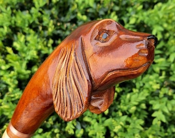 Walking Stick Canes Reed Wooden Hand-Carved Carving Handmade Cane Stick Accessories (Spaniel)