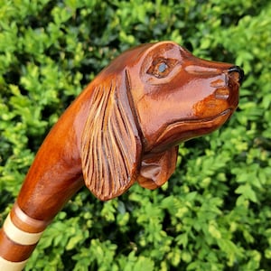 Walking Stick Canes Reed Wooden Hand-Carved Carving Handmade Cane Stick Accessories (Spaniel)