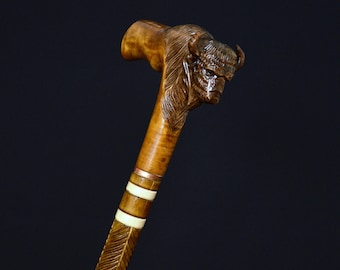 Canna In Legno Intagliato A Mano, Bastone Da Passeggio Per Uomo E Donna. Design Unico Del Teschio. - Italia - Foto 5