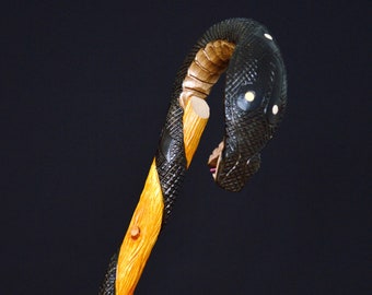 Bastón Bastón Bastón Palos Bastón de caña Madera Tallada a mano Tallada a mano Accesorios de caña hechos a mano ( Cobra marrón )