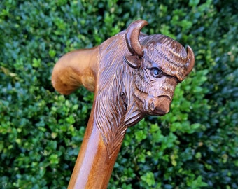 Cane Walking Stick Canes Sticks Reed Staff Wood Wooden Hand-Carved Carving Handmade Cane Accessories ( Buffalo )