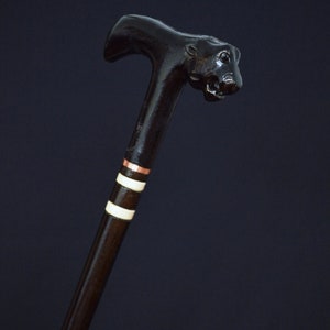 Stick Cane Walking Canes Sticks Reed Staff Wood Wooden Hand-Carved Carving Handmade Cane  Accessories ( Jaguar )