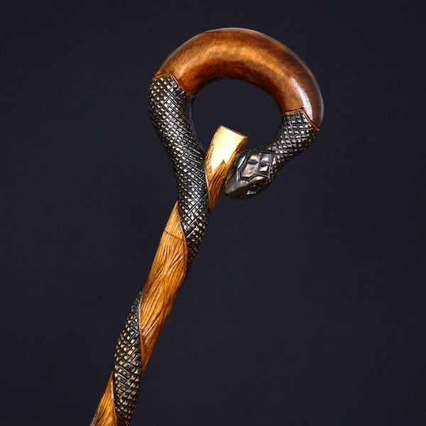 Stick Cane Walking Canes Sticks Reed Staff Wood Wooden Hand-Carved Carving Handmade Cane  Accessories ( Snake NEW )
