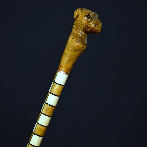 Stick Cane Walking Canes Sticks Reed Staff Wood Wooden Hand-Carved Carving Handmade Cane  Accessories ( Bulldog )