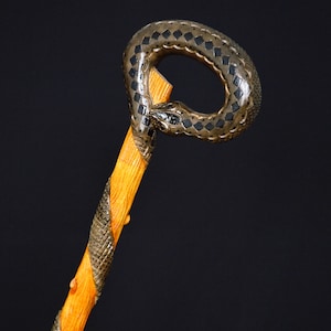 Stick Cane Walking Canes Sticks Reed Staff Wood Wooden Hand-Carved Carving Handmade Cane  Accessories ( Snake )