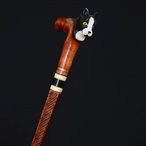 Stick Cane Walking Canes Sticks Reed Staff Wood Wooden Hand-Carved Carving Handmade Cane  Accessories ( Cat )
