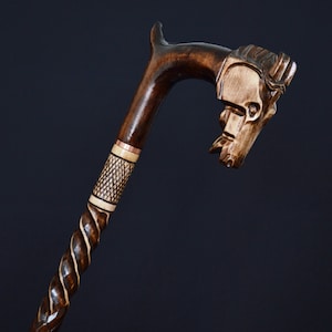 Stick Cane Walking Canes Sticks Reed Staff Wood Wooden Hand-Carved Carving Handmade Cane  Accessories ( Horse Head )