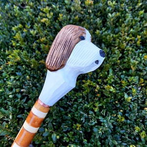 Cane Walking Stick Canes Sticks Reed Staff Wood Wooden Hand-Carved Carving Handmade Cane Accessories ( Dog recent )