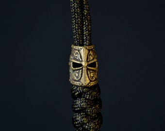 Paracord bead bronze bead knife lanyard bead charms keychain - Templar helmet