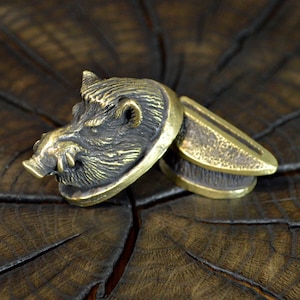 Juego "BOAR Wild Hog": protector de dedos y pomo de bronce macizo únicos para la fabricación de cuchillos personalizados.