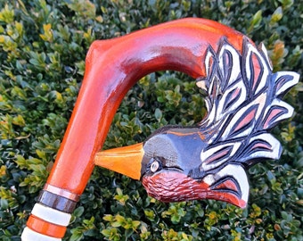 Cane Walking Stick Canes Sticks Reed Staff Wood Wooden Hand-Carved Carving Handmade Cane Accessories ( Bird recent )