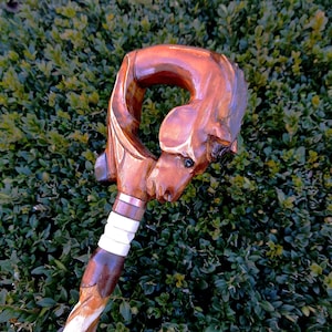 Walking Stick Canes Wooden Handmade Carving ( Horse round recent )