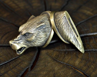 Set "Wolf" unique solid bronze finger guard bolster & pommel for custom knife making