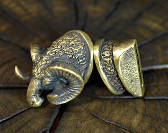 Set "RAM" unique solid bronze finger guard bolster & pommel for custom knife making