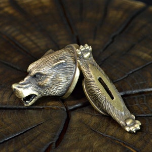 Set „Wolf Paws“, einzigartige Fingerschutzpolster und Knauf aus massiver Bronze für die individuelle Messerherstellung