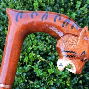 Cane Walking Stick Canes Sticks Reed Staff Wood Wooden Hand-Carved Carving Handmade Cane Accessories ( Tiger )