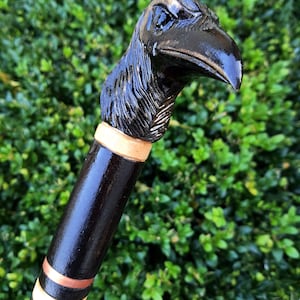 Walking Stick Canes Wooden Handmade Carving ( Raven )