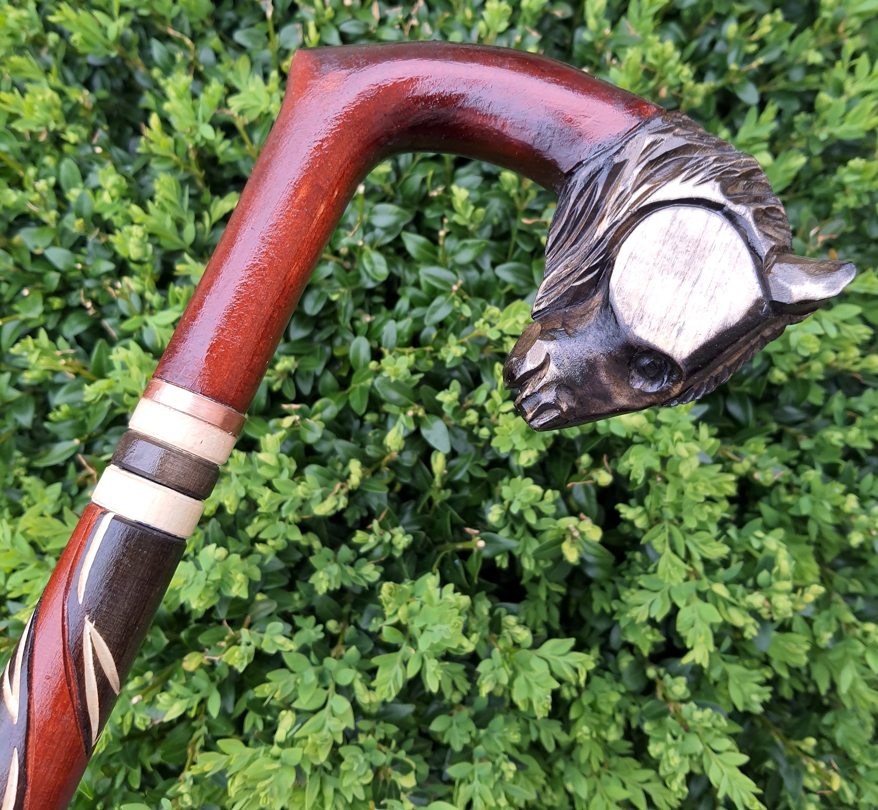 Bastone Da Passeggio In Legno Intagliato A Mano – Airone E Uccellino, Prodotto Originale Dall'India