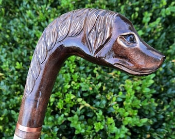 Cane Walking Stick Canes Sticks Reed Staff Wood Wooden Hand-Carved Carving Handmade Cane Accessories ( Spaniel )