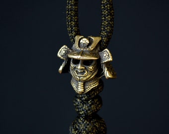Paracord bead bronze bead knife lanyard bead charms keychain - Samurai helmet