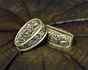 Set "ETHNIC" unique solid bronze finger guard bolster & pommel for custom knife making