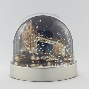 Snow Globe of London Tower Bridge at Night.