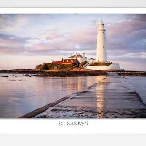 Wenskaart Zonsondergang bij St. Mary's Vuurtoren, Whitley Bay. Newcastle-wenskaart