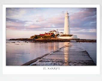 St. Mary's Lighthouse Sunset Greeting Card, Whitley Bay