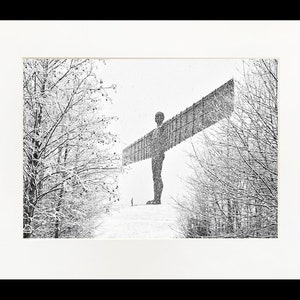 Mounted photographic print of the Angel of the North in the Snow. Gateshead Angel Black and white, 11x14" or 16x20" mounted print.