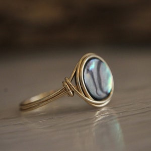 14K Gold Filled Abalone Ring: Handmade Knot Wire Ring