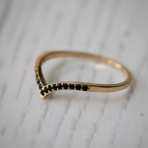 V Shape Ring with Black Zircons from 14k Gold Filled\Chevron Ring with Black Stones\Stacking Chevron Ring\V Shape Onyxes Ring\Gold V Ring