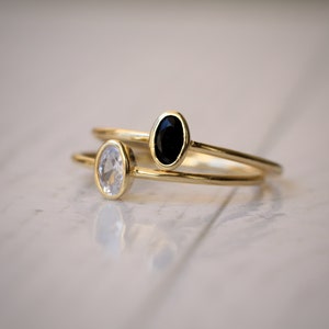 Fine 14K Thick Gold Plated Ring With Oval Black Stone, Minimalist Gold ...