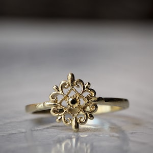 Dainty Art Deco Vintage Ring From 14k Gold-Filled ,Boho style Mandala Ring,Delicate Decorated Golden Ring