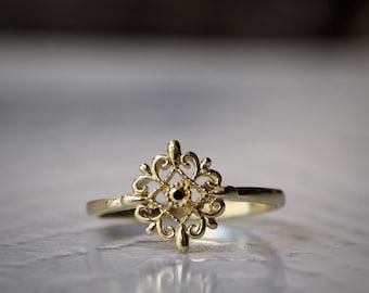 Dainty Art Deco Vintage Ring From 14k Gold-Filled ,Boho style Mandala Ring,Delicate Decorated Golden Ring