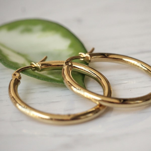 14K Gold Filled Hoop Earrings ,Large Hoop Earrings ,Chunky Gold Hoop Earrings, Hollow Hoop Earrings, Thick Hoops , Hypoallergenic Hoops