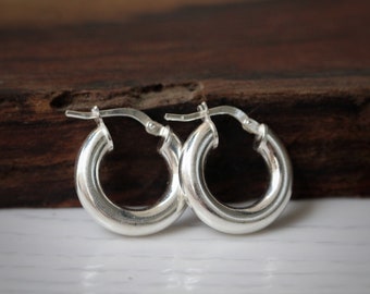 Thick Sterling Silver Hoop Earrings\Chunky Silver Hoop Earrings\Minimalist Earrings\Small Silver Hoops\Everyday Silver Earrings