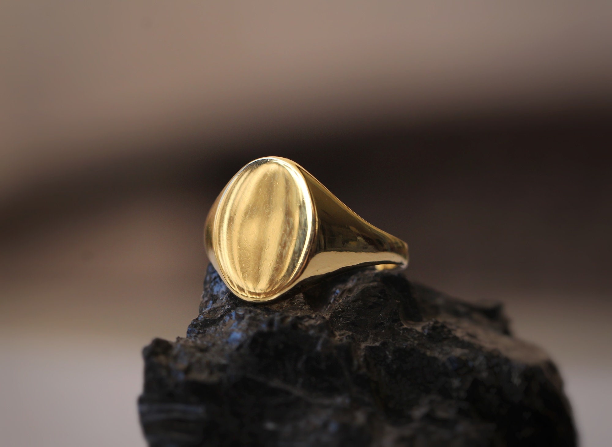 14K Thick Gold Plated Oval Statement Ring, Gold Delicate