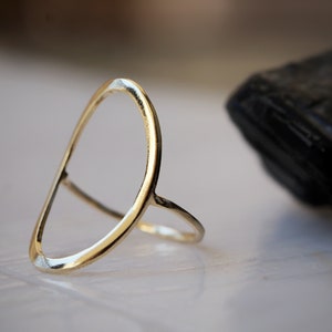 Large Open Oval 14k Gold Plated Ring, Minimalist Oval Ring, Dainty Gold Ring, Boho Style Gold Ring, Gold Karma Ring, Fine Oval Karma Ring