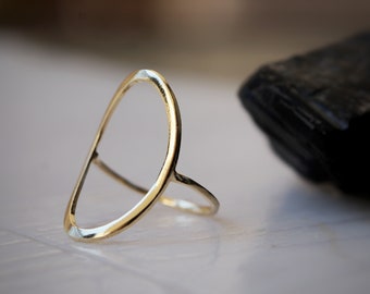 Large Open Oval 14k Gold Plated Ring, Minimalist Oval Ring, Dainty Gold Ring, Boho Style Gold Ring, Gold Karma Ring, Fine Oval Karma Ring