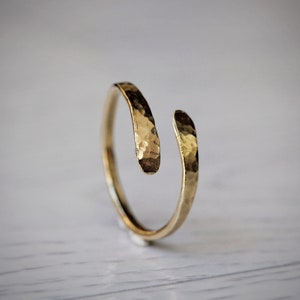 14k Gold Filled Open Hammered RingDainty Open Ring Bypass Adjustable Open Band, Gold Filled Spiral Ring image 2