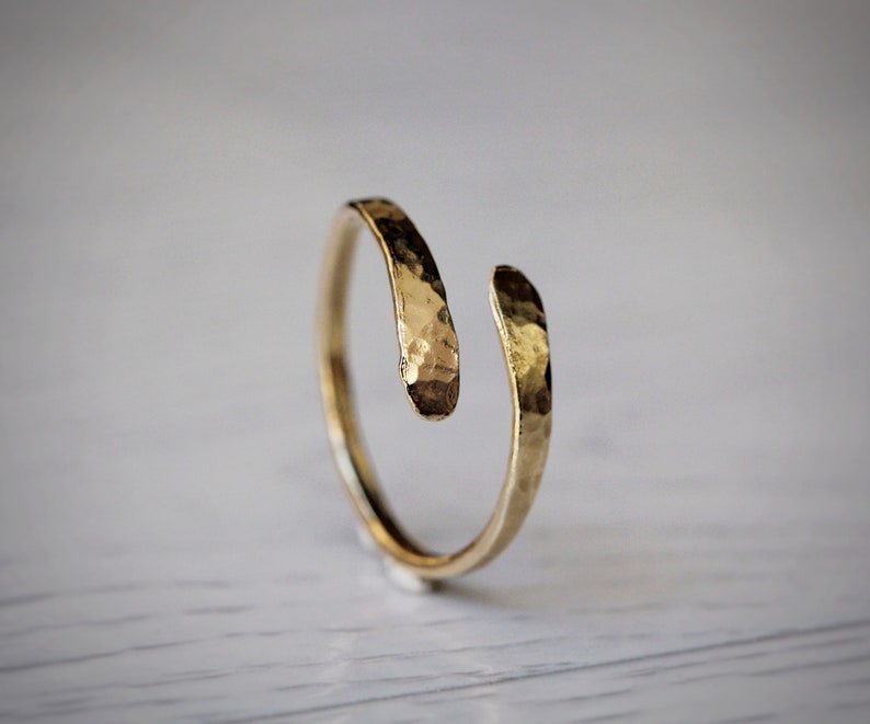 14k Gold Filled Open Hammered RingDainty Open Ring Bypass Adjustable Open Band, Gold Filled Spiral Ring image 2