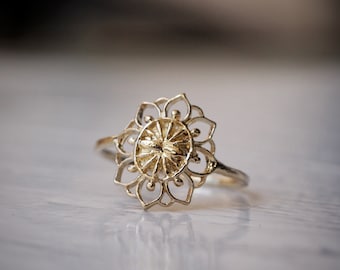 Dainty Boho Flower Ring from 14K gold Filled\Detailed Flower Ring\Seed of life Ring\Mandala Ring