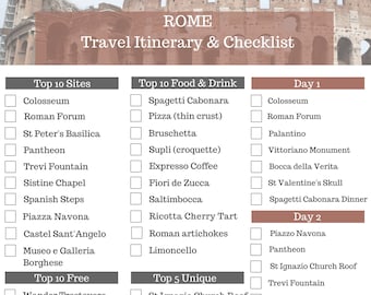 Rome Travel Itinerary & Checklist: Top Sites, Food, and Day Trips (PDF)